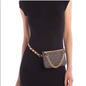 Michael Korse Black Belt Bag with Silver Chain